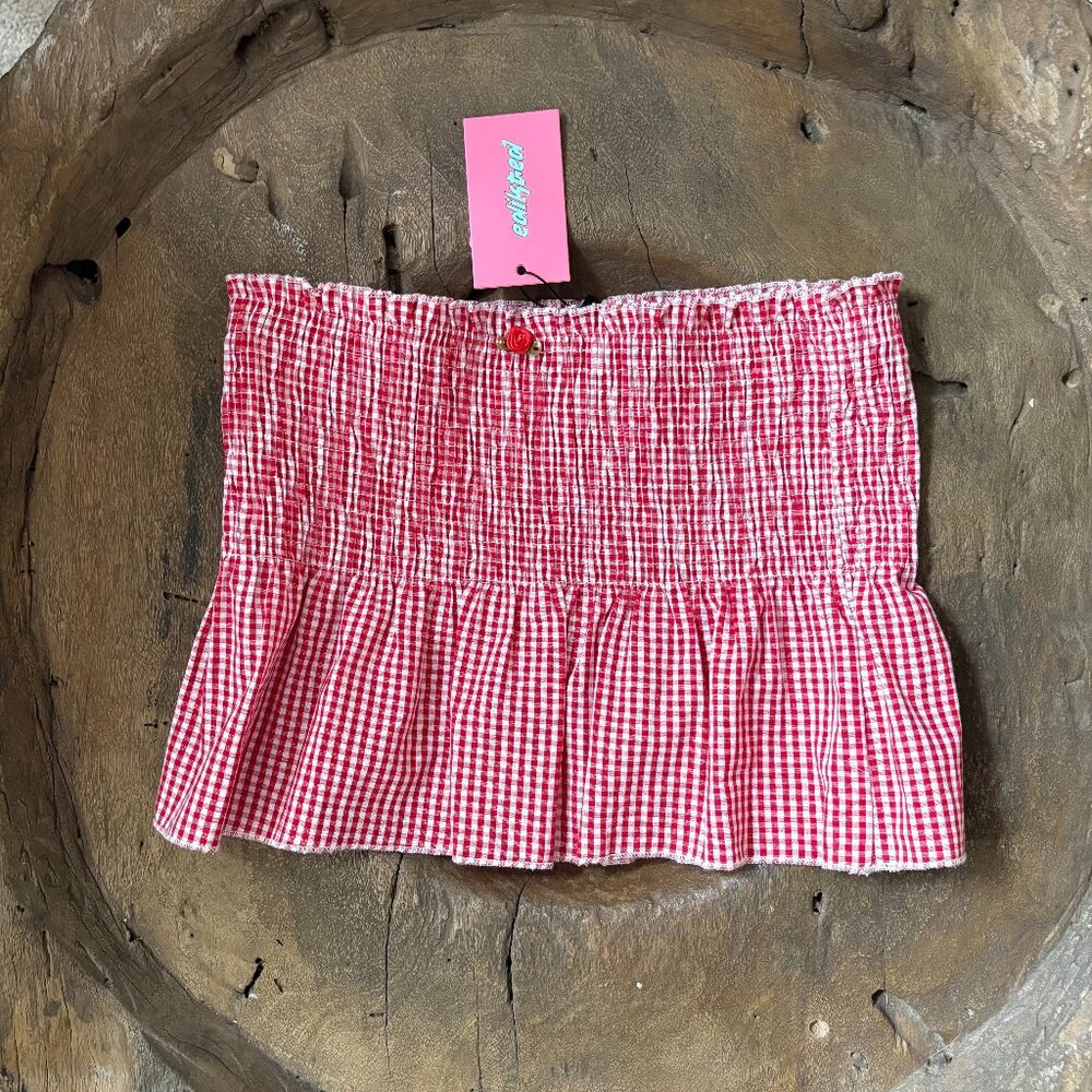Edikted smocked cotton gingham tube top red white coquette festival size small
